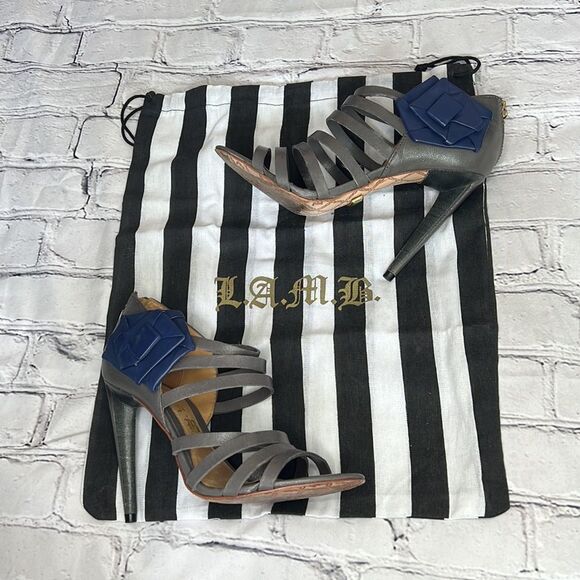 LAMB brand gray and navy leather heels - Picture 2 of 11
